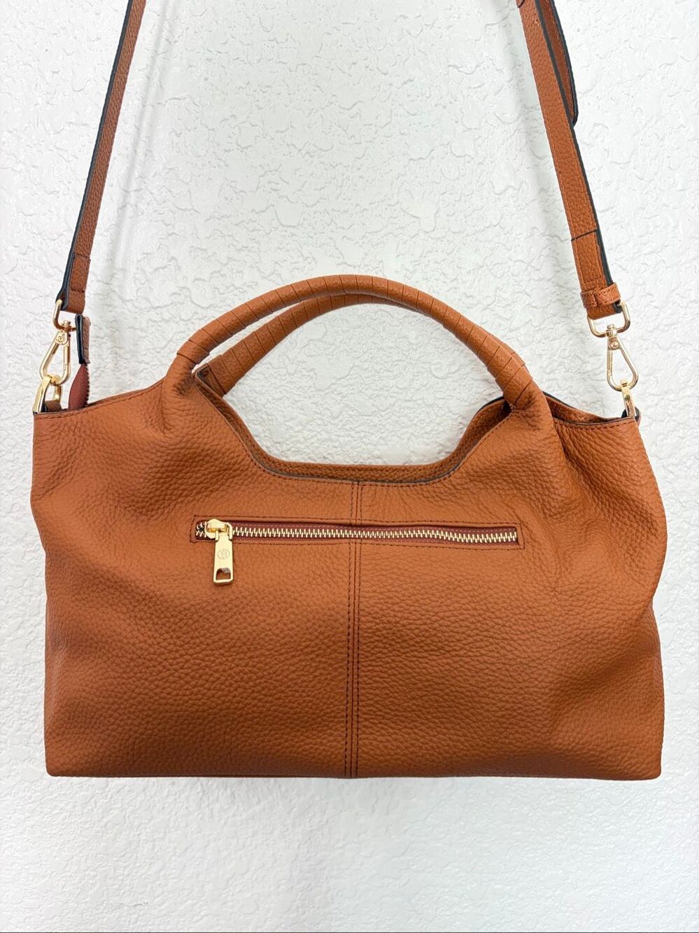 BOSTANTEN Nevin Cognac Pebbled Leather Satchel Crossbody Bag NWOT - Picture 8 of 12